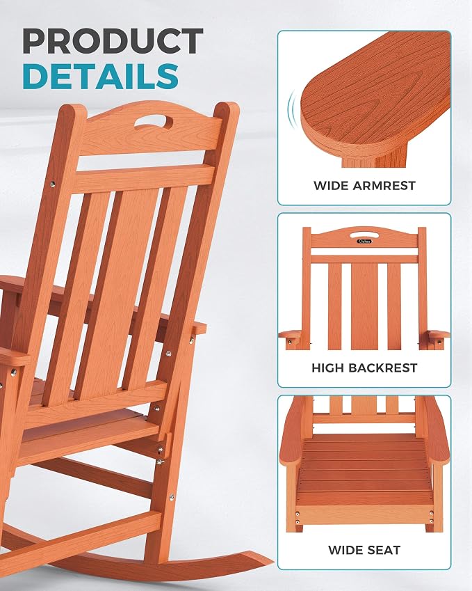 Oversized Outdoor Rocking Chairs Set of 4, 380lbs Heavy-Duty Large Patio Rocker - Image 6