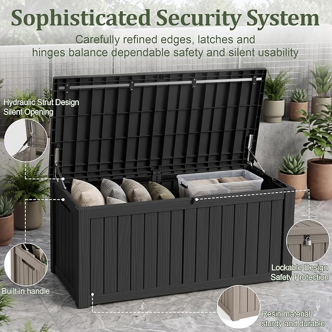 180 Gallon Resin Deck Box, Waterproof Lockable Outdoor Storage Box Container - Image 3