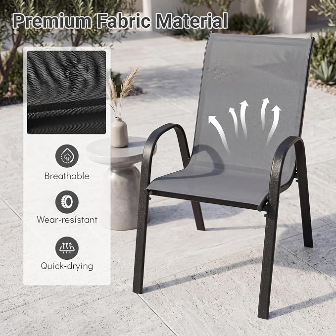 Tangkula Stackable Patio Dining Chairs Set of 4, Outdoor Armchairs - Image 7