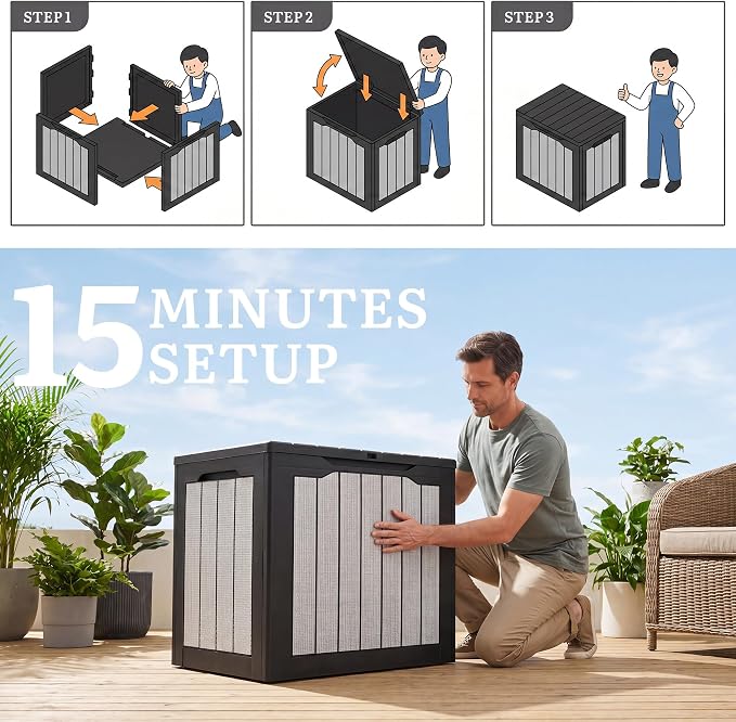 YITAHOME 35 Gallon Deck Box | Waterproof Resin Outdoor Storage Box, Doubles as - Image 8