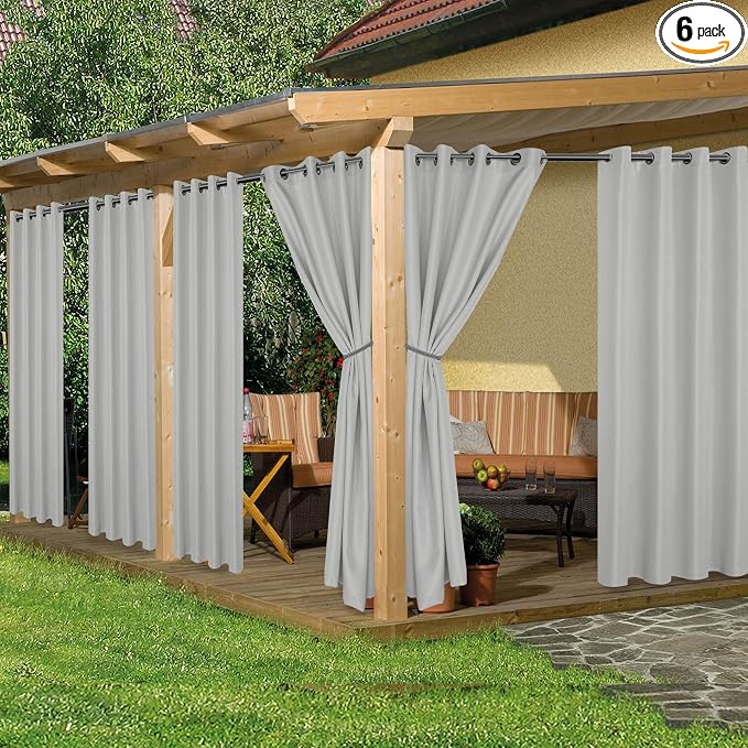 HolidayIdeas Outdoor Curtains for Patio Waterproof 6 Pcs 54x95 Inch Silver | by HolidayIdeas