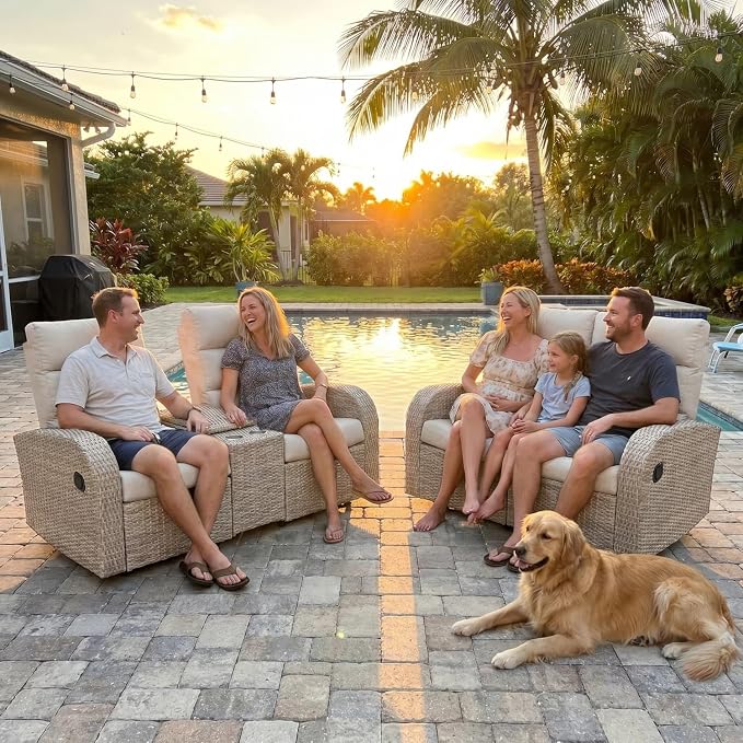 Oversized 3 Pieces Wicker Outdoor Recliner Loveseat - Image 3