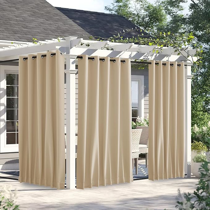 NICETOWN Outdoor Curtains for Patio Waterproof W66xL90 Biscotti Beige | by NICETOWN
