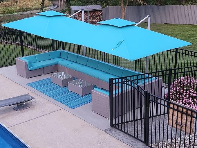 PURPLE LEAF Cantilever Patio Umbrella 10' X 13' Extra Large, Turquoise Blue | - Image 2