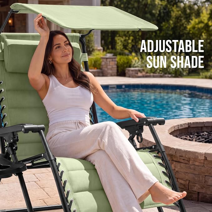 Best Choice Products Oversized Padded Zero Gravity Chair w/Canopy Headrest Cup - Image 4