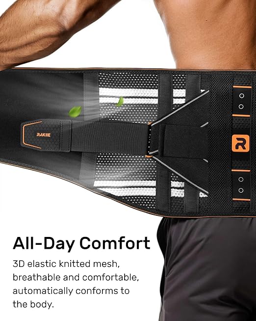 Lower Back Brace for Women, Back Belt Support for Men with 8 Stays, Soft Lumbar Support with Full Protection, Orange Size S