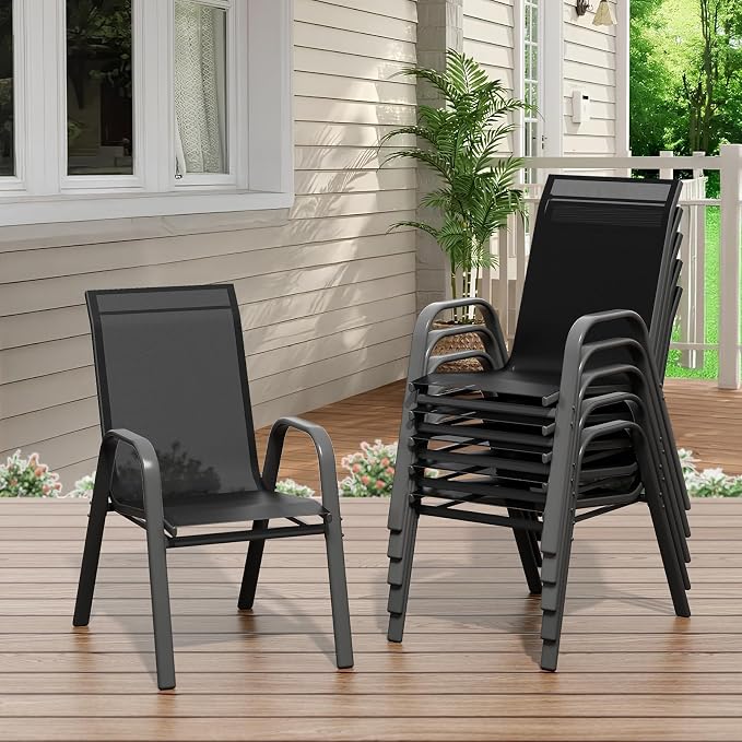 Stackable Outdoor Patio Dining Chairs Set of 6 – High Back Chairs by Unknown