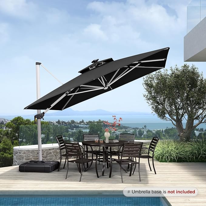 PURPLE LEAF Cantilever Umbrella 11'X11' Double Top Solar LED Light, Stays bright - Image 2