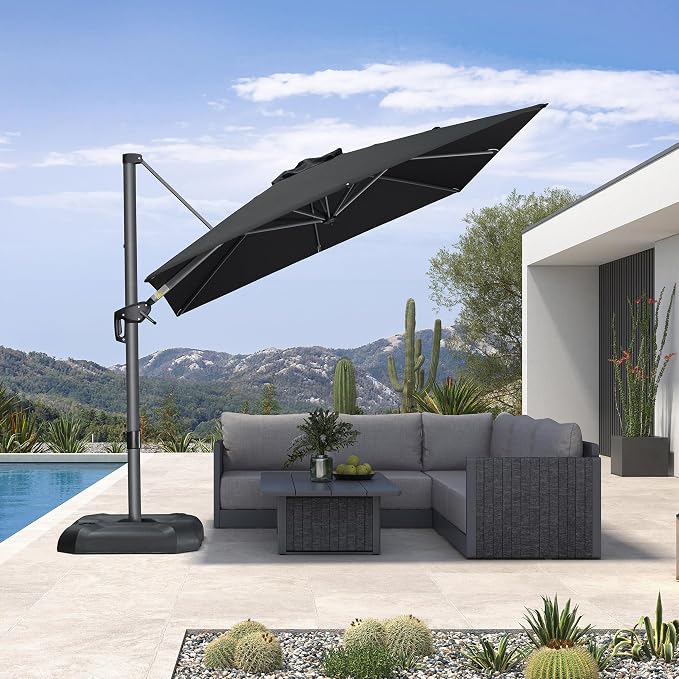 PURPLE LEAF Outdoor Umbrella 8' x 8' Square Premium Sun Protection Black | by PURPLELEAF