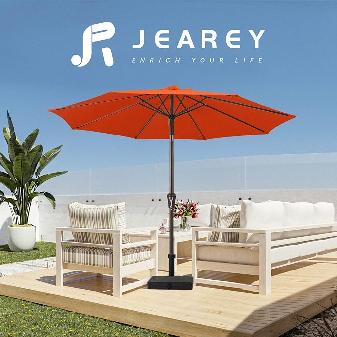 JEAREY 9FT Outdoor Patio Umbrella, Market Umbrella, Tilt & Crank UV Protection - Image 7