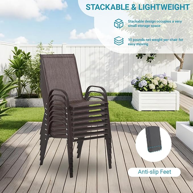Patio Chairs Set of 6, Breathable Textilene, Weatherproof Frame, Quick Setup - Image 4