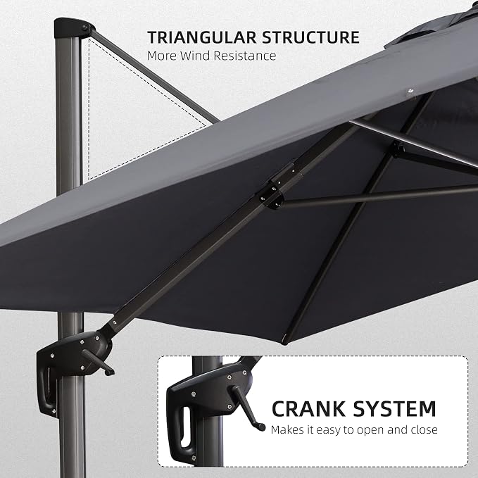 PURPLE LEAF Patio Cantilever Umbrella 10' x 13' Large Space - Image 9
