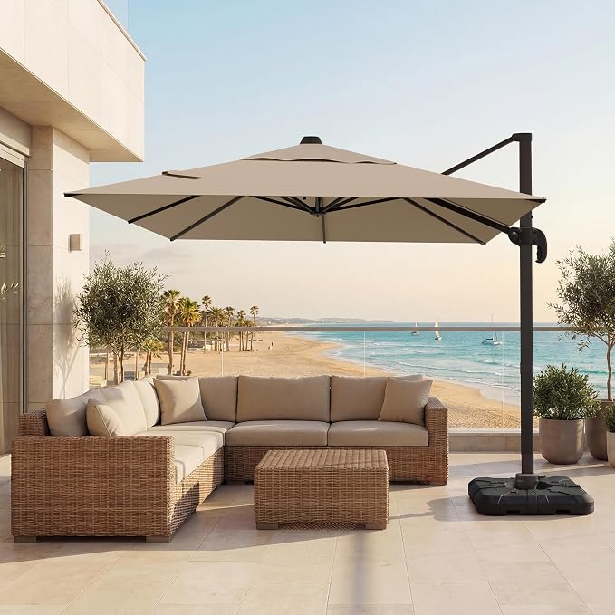 9x12 FT Patio Cantilever Umbrella, Rectangular Heavy Duty Offset Umbrella by VEGOND