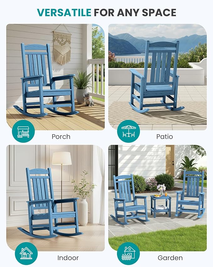 SERWALL Rocking Chair Outdoor, Oversized Patio Rocking Chairs, Porch Rocker - Image 8