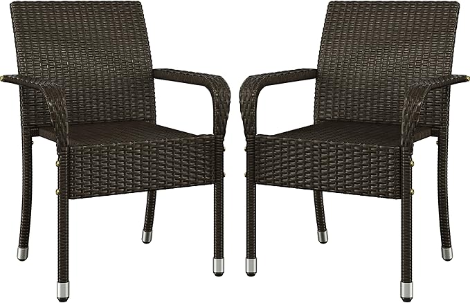 Yaheetech Set of 2 Stackable Outdoor Rattan Dining Chairs, All-Weather Armchair by Unknown