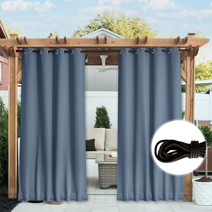 NICETOWN Patio Curtains Outdoor Waterproof W100 x L95 in Stone Blue | Windproof - Image 6