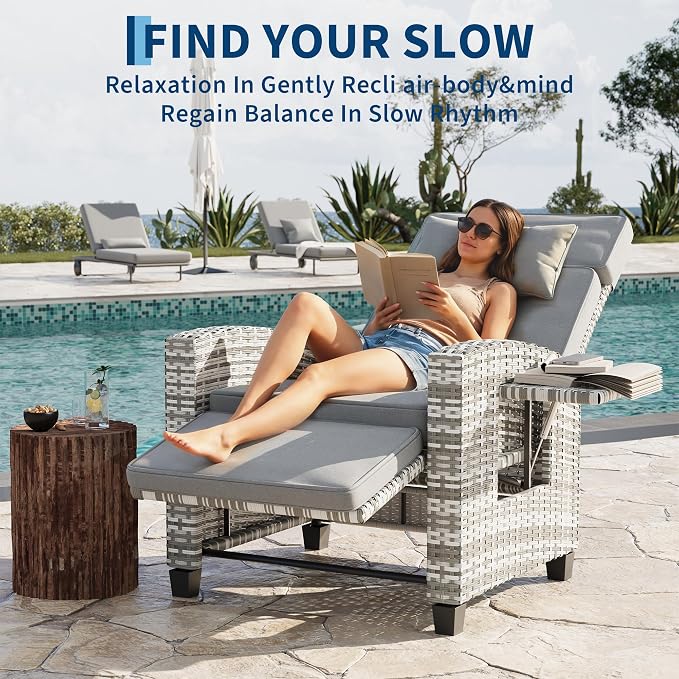 Garvee 2PCS Outdoor Wicker Recliner Chair, 145° Adjustable Backrest & Footrest - Image 7