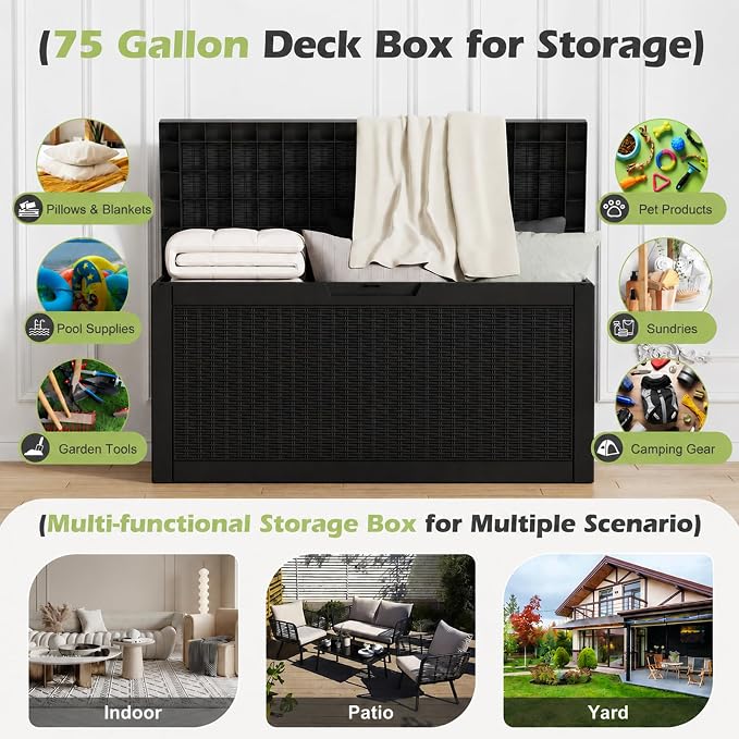 Outdoor Storage Box, 75 Gallon Resin Deck Boxes Outdoor Waterproof - Image 3