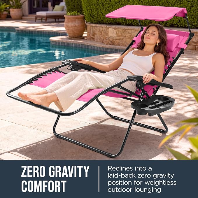 Best Choice Products Oversized Padded Zero Gravity Chair w/Canopy Headrest Cup - Image 3