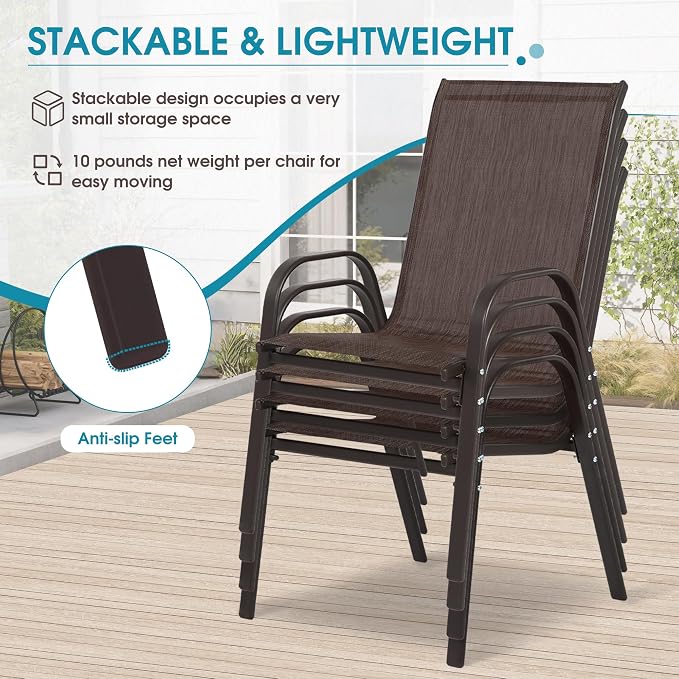 24.4" Wide Outdoor Patio Stackable Chairs Set of 4, Outside Furniture - Image 6