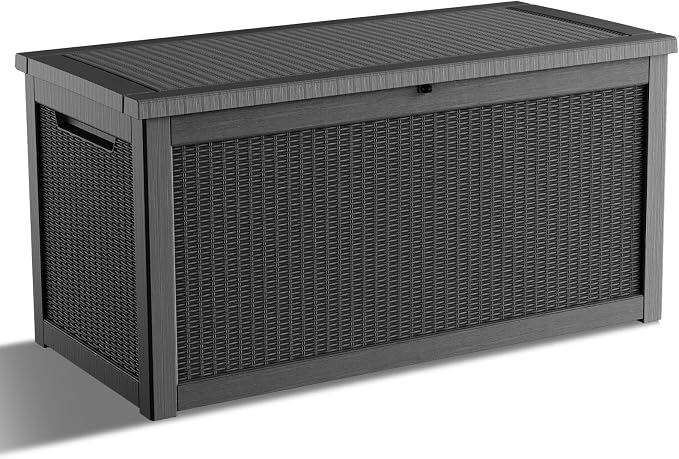 320 Gallon Deck Box Waterproof Outdoor Storage UV Resistant Black | Hydraulic by KFY