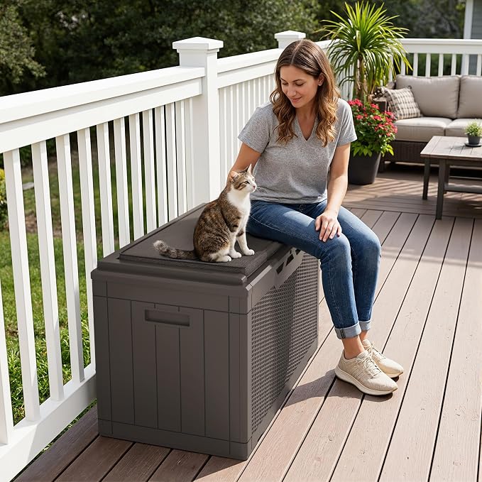Greesum 100 Gallon Resin Deck Box Large Outdoor Storage Boxes - Image 6