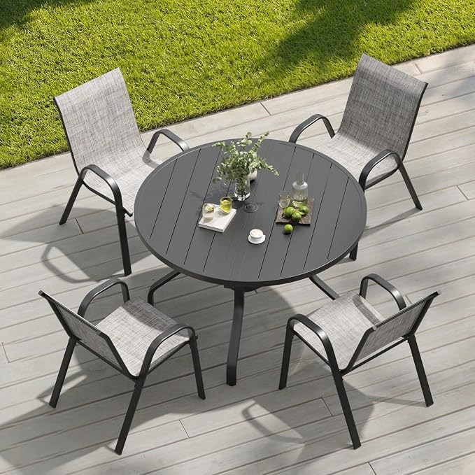 Stackable Outdoor Dining Chairs Set of 4, Textilene Patio Chairs - Image 2