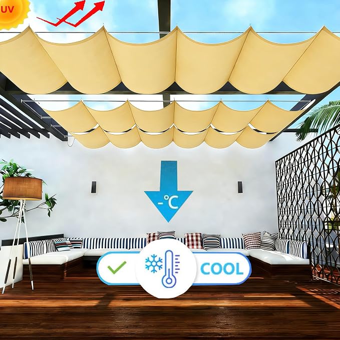 Retractable Waterproof Wave Sun Shade Canopy Pergola Cover Shade Sail Awning - Image 2