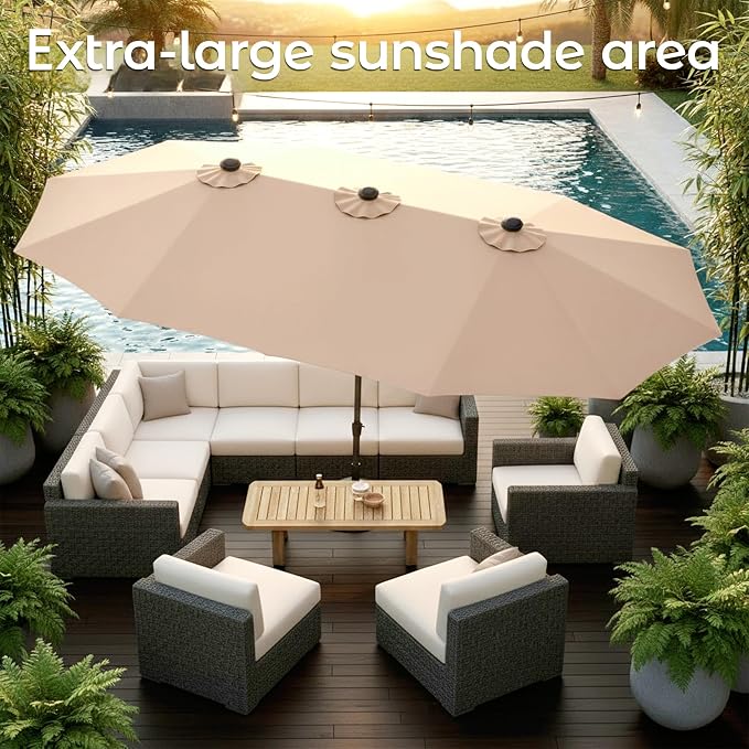 15ft Patio Umbrella with Base, Large Outdoor Double-Sided Rectangle Umbrella | - Image 3