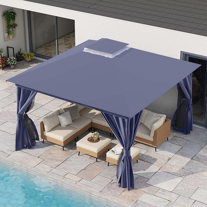 12'x12' Outdoor Gazebo, Metal Frame Heavy Duty Patio Canopy Tent Shelter - Image 4