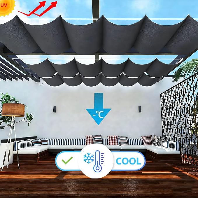 Retractable Waterproof Wave Sun Shade Canopy Pergola Cover Shade Sail Awning 7' - Image 2