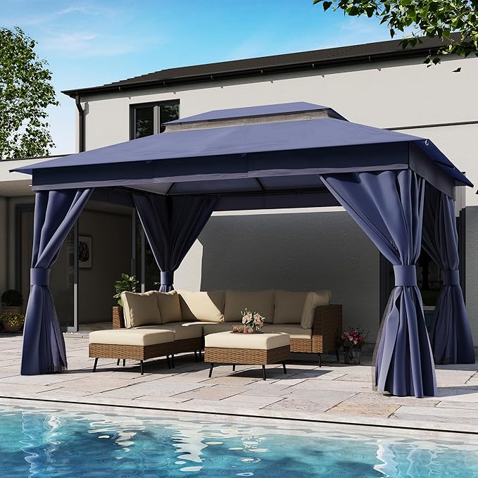 10'x13' Outdoor Gazebo, Metal Frame Heavy Duty Patio Canopy Tent Shelter by LAUSAINTHOME