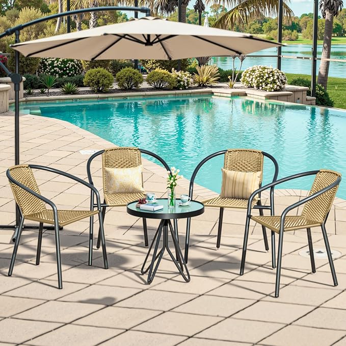 4 Pack Patio Stackable Rattan Chairs, Indoor-Outdoor Restaurant Bistro Wicker - Image 6
