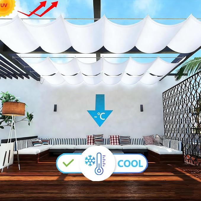 Retractable Wave Sun Shade Sail 11' x 11' Waterproof Pergola Shade Cloth Cover - Image 2