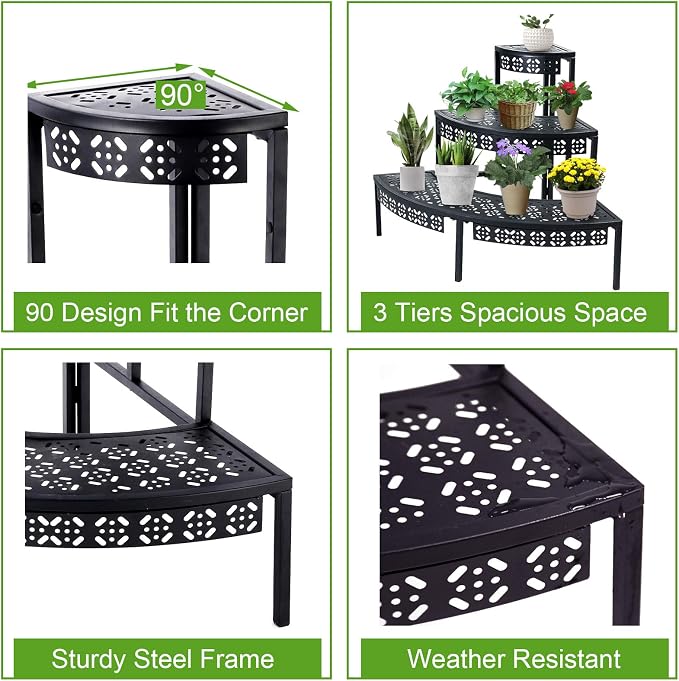 aboxoo 3-Tier Metal Plant Stand, Stair-Step Corner Shelf - Image 4
