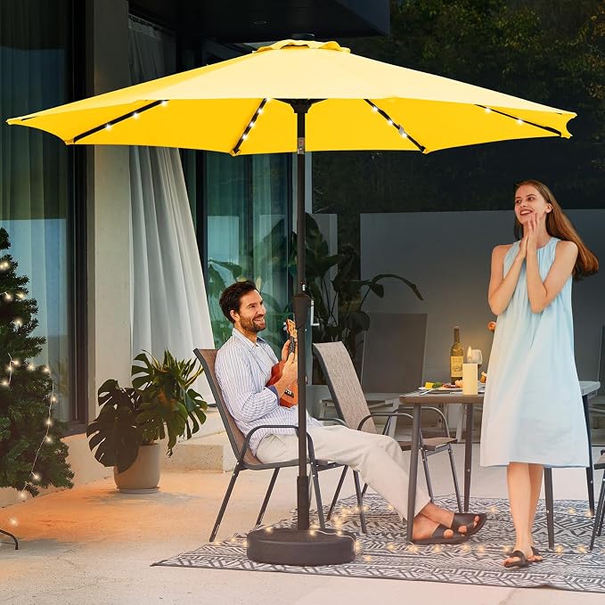 JEAREY 9' Patio Umbrella with Solar Lights, LED Umbrella, Lemon | Outdoor Table - Image 8