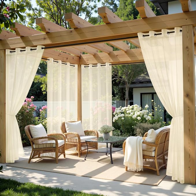 MIULEE Beige Outdoor Curtain for Patio Waterproof 4 Panels 54 x 102 Inch | by MIULEE