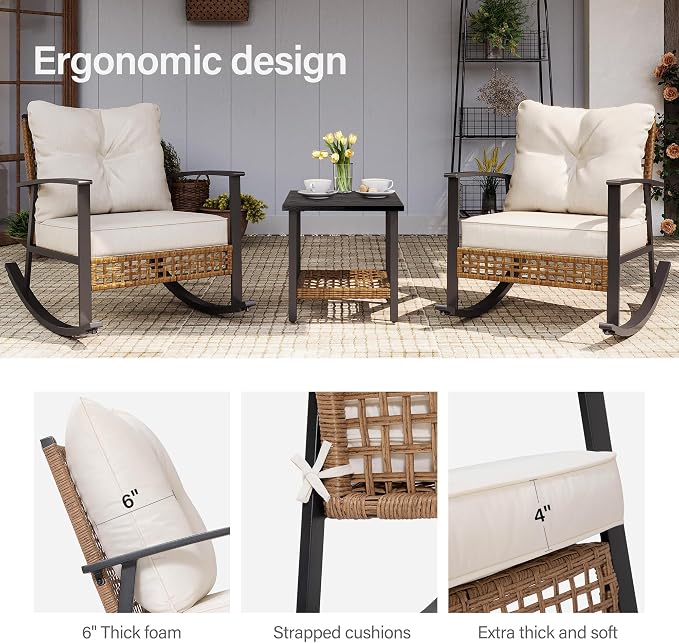 3-Piece Rocking Bistro Set, Outdoor Patio Furniture - Image 3