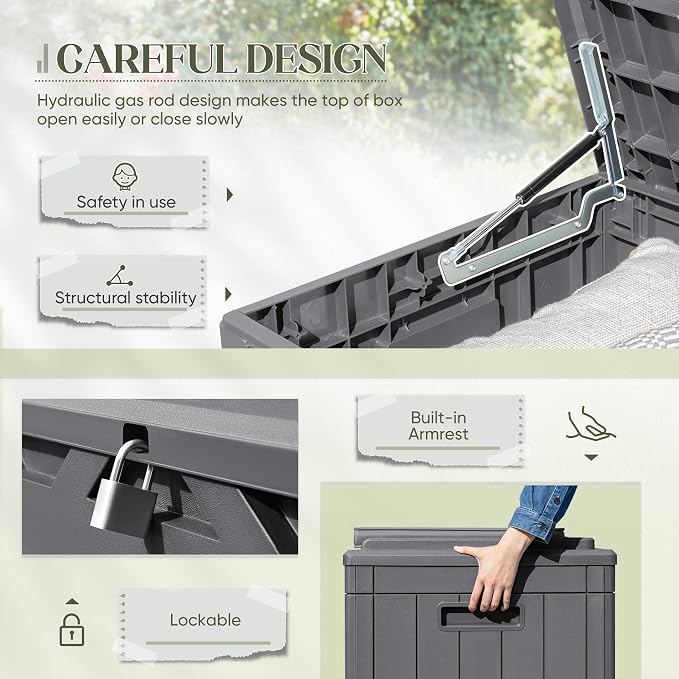 Greesum 100 Gallon Resin Deck Box Large Outdoor Storage - Image 2