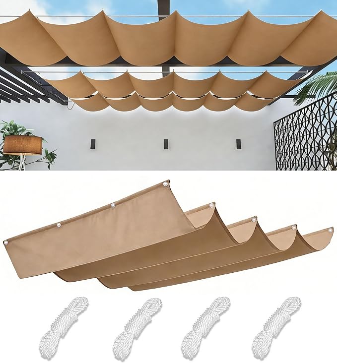 Retractable Sun Shade Sail 8' x 16' Waterproof Wave Pergola Shade Cover by WoaceSunShadeSail