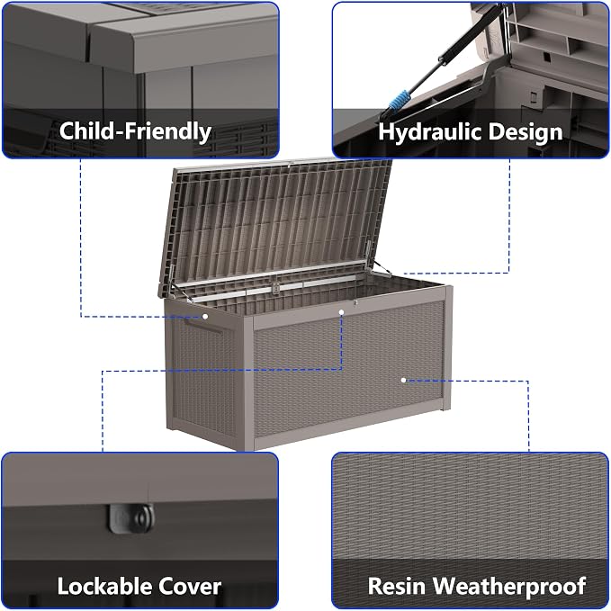 320 Gallon Outdoor Storage Box Resin Deck Box All Weather Waterproof Large - Image 5