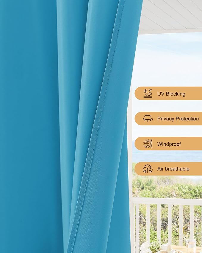 Outdoor Curtains for Patio Waterproof Rod Pocket 4 Pcs 54x95 Inch Teal | - Image 4
