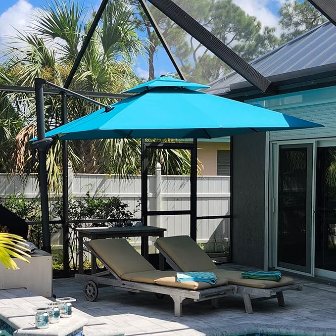 PURPLE LEAF Patio Umbrella 10FT Outdoor Umbrella Double Top Turquoise Blue | by PURPLELEAF