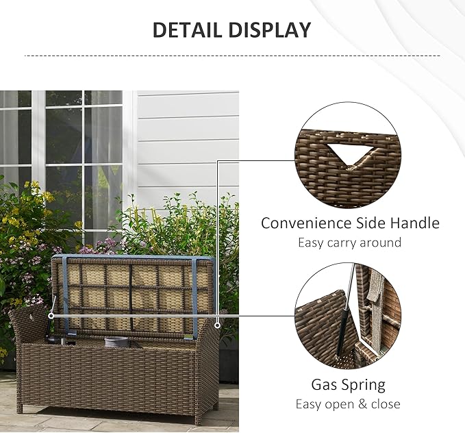 Outsunny 29 Gallon Patio Wicker Storage Bench Outdoor PE Rattan Dark Blue | - Image 7