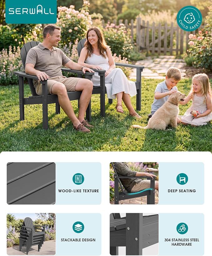 SERWALL HDPE Stackable Adirondack Chairs Set of 4, Space-Saving - Image 5
