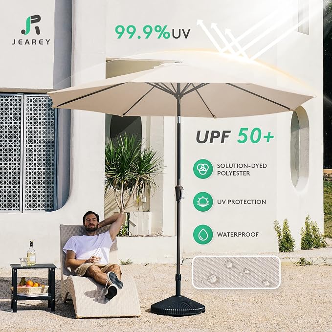 JEAREY 9FT Outdoor Patio Umbrella, Market Umbrella, Tilt & Crank UV Protection - Image 3