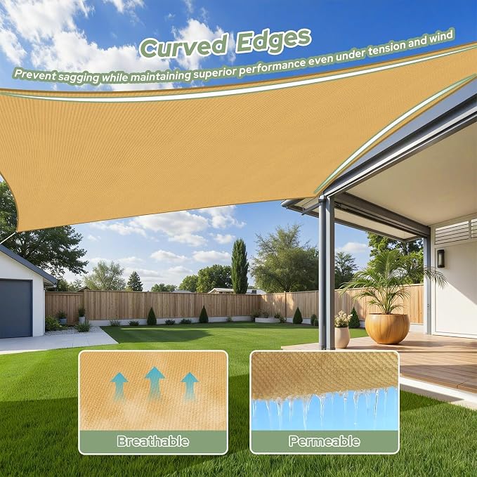 TasticTotes Rectangle Sun Shade Sail, 95% UV Blockage, Yard & Deck. Reinforced - Image 6