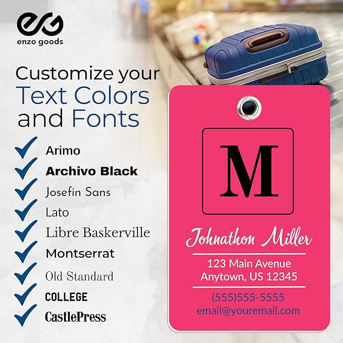 Personalized Luggage Tag | 10 Pack | Custom Luggage Tags for Suitcases | Kids Backpack Tag | 10 Color Options & Choose Font, Font Color