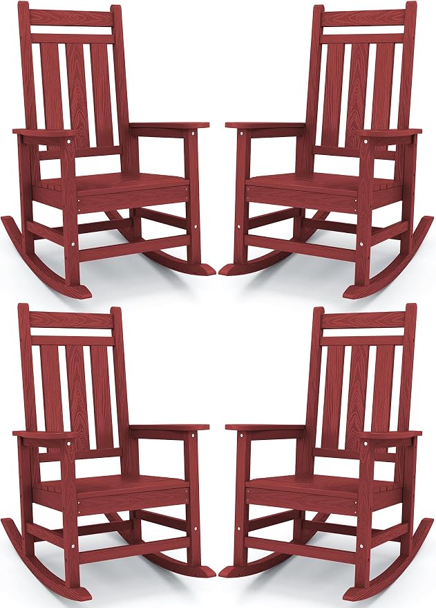 Oversized Outdoor Rocking Chair Set of 4, HDPE Patio Rockers by KINGYES
