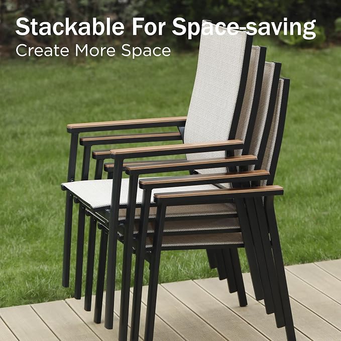 PHI VILLA Outdoor Stackable Dining Chairs Set of 2 w/Aluminum Frame, - Image 3